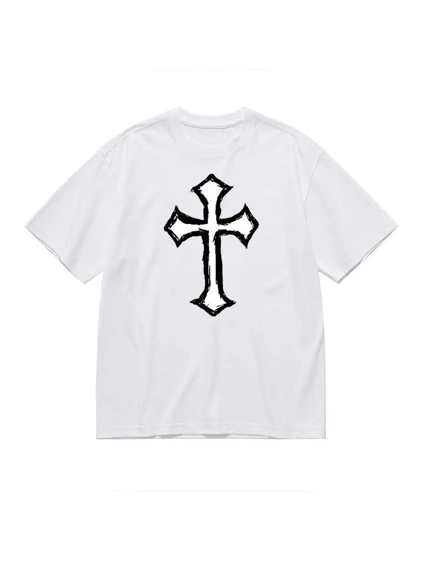Gothic Cross Graphic T Shirt Women Fashion Streetwear Stretchy Plus Size Short Sleeve Casual Harajuku Punk Style Cotton Tee Tops