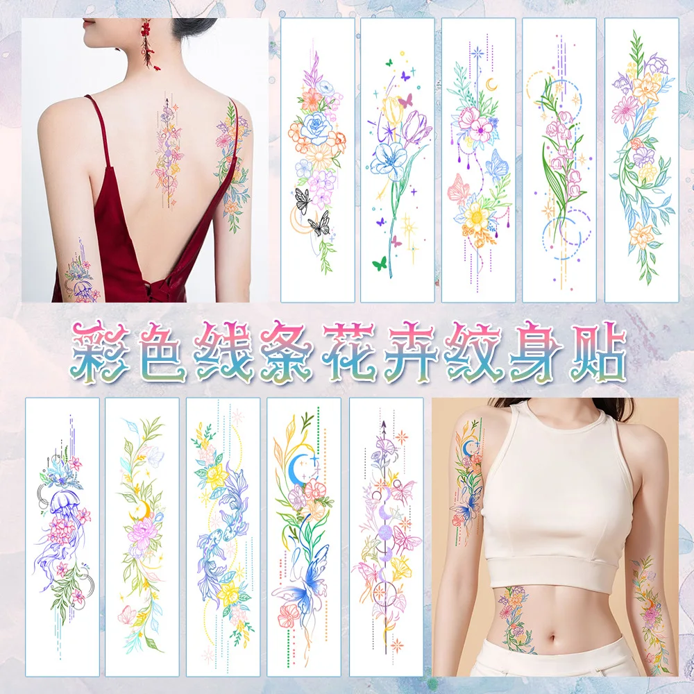 

10 Sheets Colorful Floral Butterfly Temporary Sleeve Tattoos For Women Arm Leg Waterproof Sexy Glossy Premium Quality