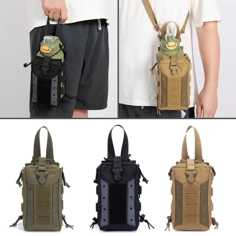 Molle Water Bottle Pouch Canteen Multifunctional Adjustable Kettle Carrier Holder EDC with Multiple Pockets Sports Phone Holder