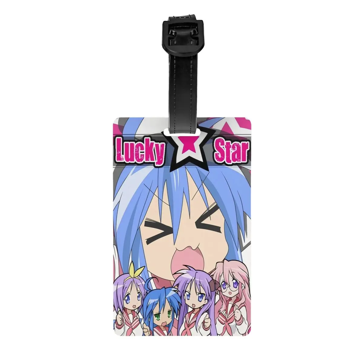 Custom Lucky Star Anime Game Luggage Tag With Name Card Kawaii Japanese Privacy Cover ID Label for Travel Bag Suitcase