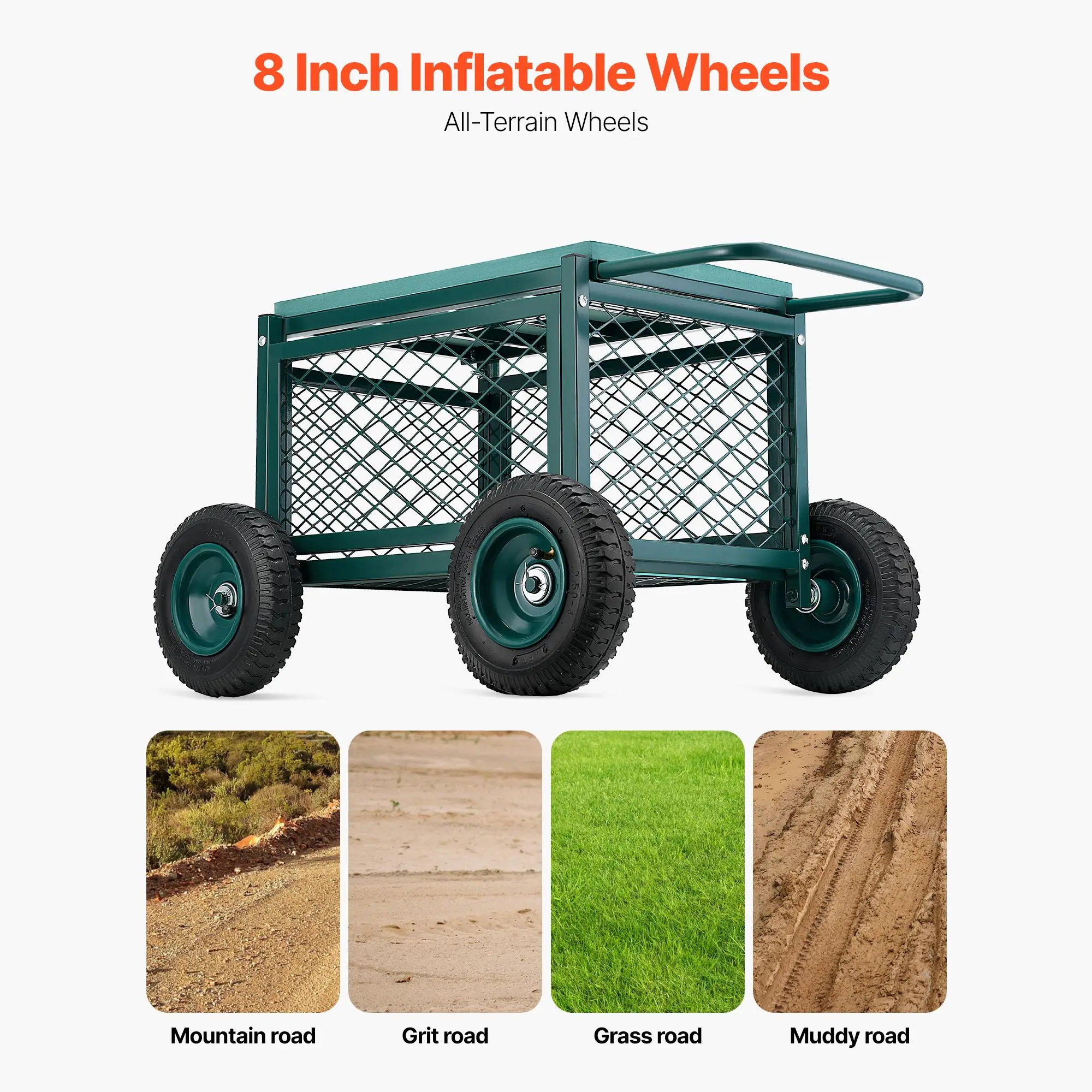 Rolling Garden Cart with Seat, Metal Work Wheels, Supports up to 400 LBS, Heavy Duty Scooter, Outdoor Wagon & Stool on for Lawn