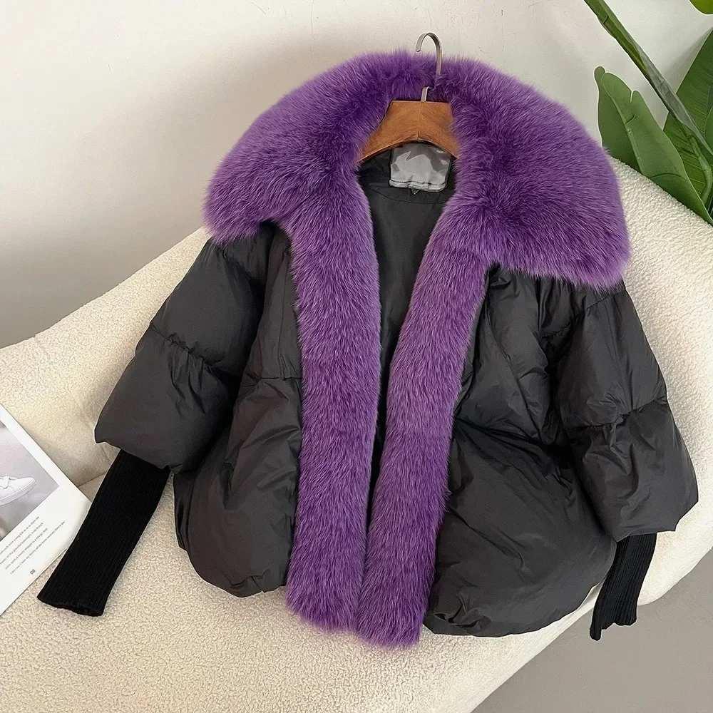 Down Jacket Women  Autumn Winter 2024 New White Duck Down Jacket Fur Coat Spliced Fox Fur Coat Detachable Raccoon Fur Warm