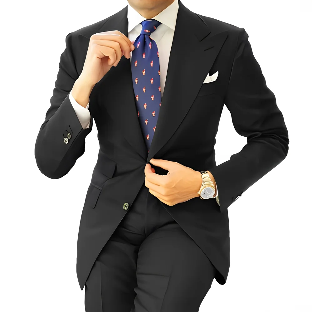 Formal Men's Suit Office Long Work Clothes Groom Tuxedo Jacket Pants XS-5XL Tailored Suit Dark Gray Blazer