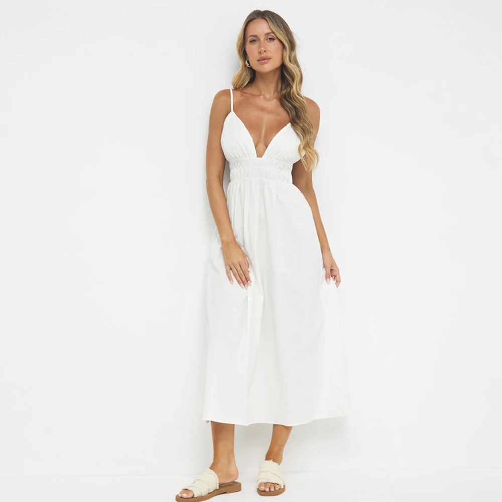 Wedding Party Dresses Boho Bohemian White Chiffon Ruched Engagement A-line Spaghetti strap Plus Size Dresses For Occasions