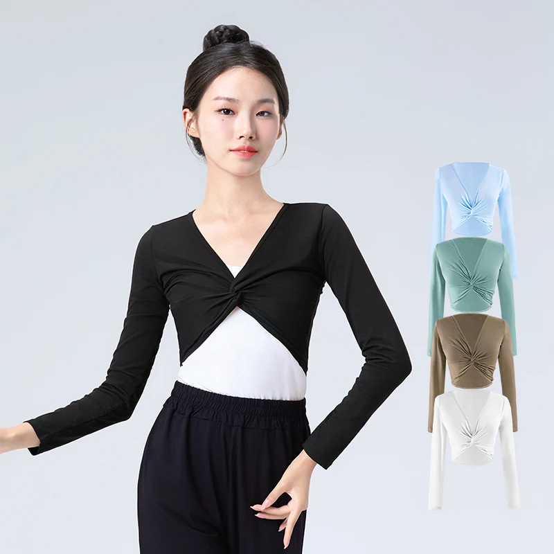 Ballet Tops for Woman Girls Dance Wrap Tops Adult Crop Top Coat Cotton Long Sleeve Dance Shirts Ballet Jacket