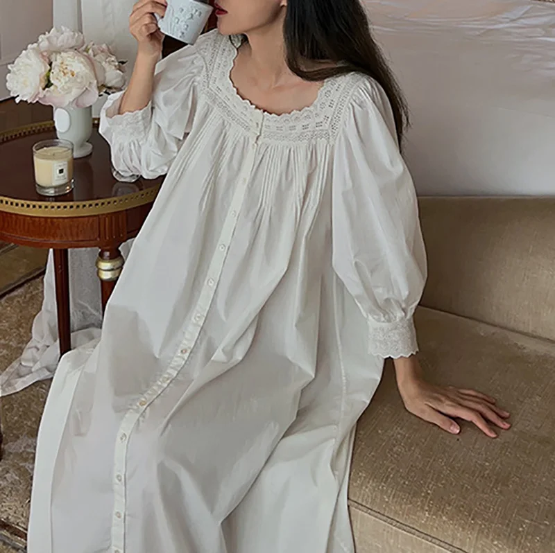 

Ночная рубашка Pinkgoddess с французским квадратным вырезом, в стиле ретро, из шелка и хлопка, с длинными рукавами, для весны и осени, милая пижама для дома