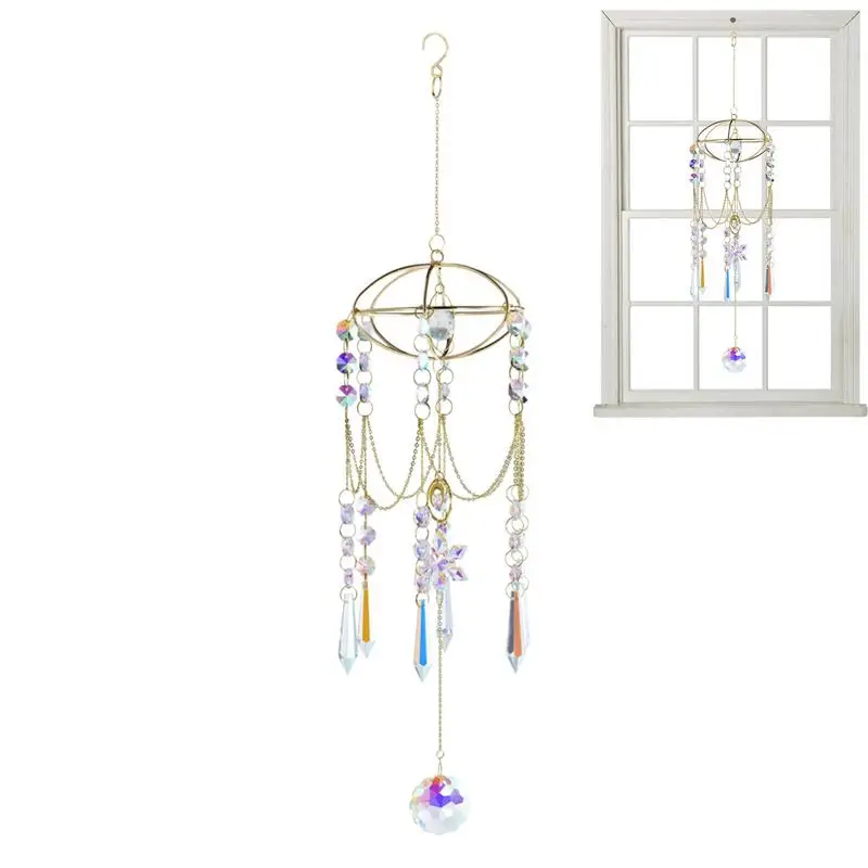 Imagem -06 - Pendurado Pingente de Cristal para Jardim Suncatcher Wind Chimes Cadeia de Cristal de Prisma do Arco-íris Janela Drop Bell Árvore de Natal Decoração de Casa