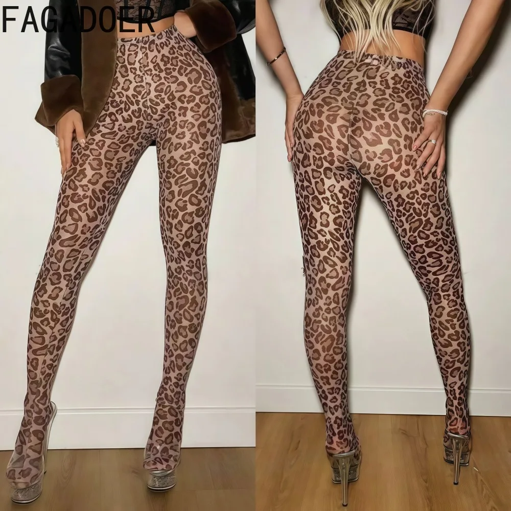 FAGADOER Sexy Fur Patchwork Woman 2 Piece Set Outfit Deep V Backless Lace Up Crop Top + Leopard Print Pants Female Streetwear — zdjęcie 6