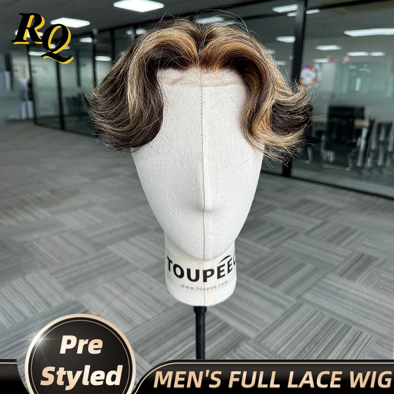 Pre Styled Human Hair Topper Full Lace Base Toupee Colored 100% Real Human Hair Male Wig Replacement Toupee Hair Prosthesis