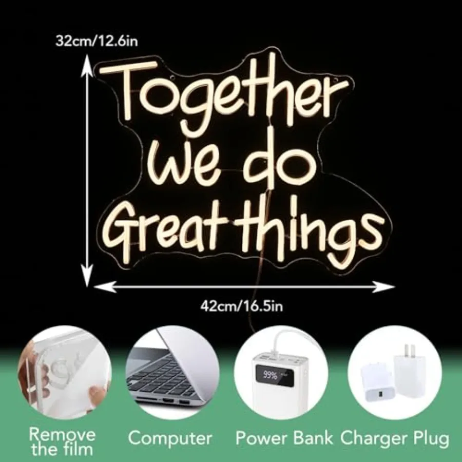 Together We Do Great Things Neon Sign Dimmable Inspirational Neon Light Signs Wall Art Decor for School Home Office Positive Cl