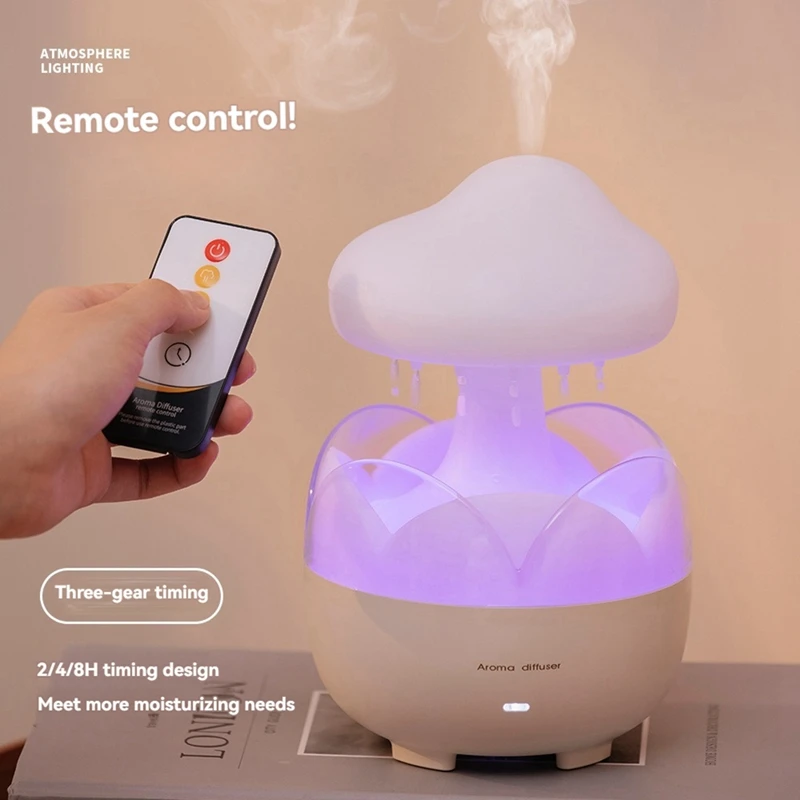 3 In 1 Rain Cloud Humidifier Water Drip Humidifier With Remote Oil Diffusers Lamp Mushroom Humidifier For Bedroom EU Plug