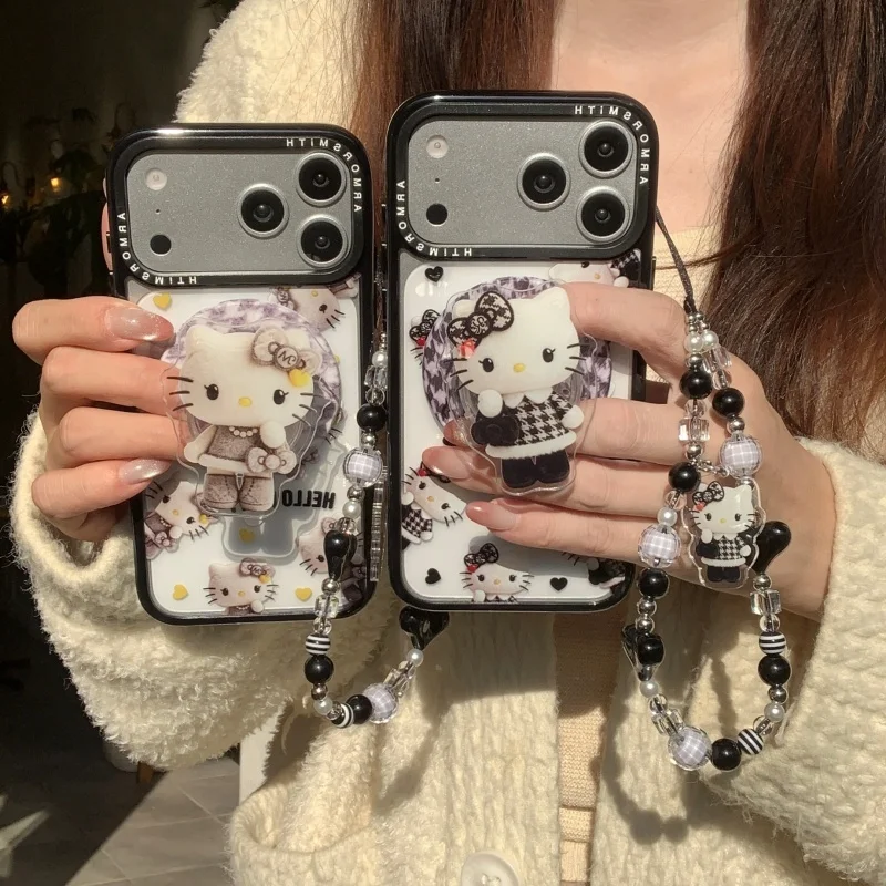 

Милый мультяшный чехол Sanrio Hello Kitty с магнитным держателем для iPhone 17 16 15 14 13 Pro Max с ремешком