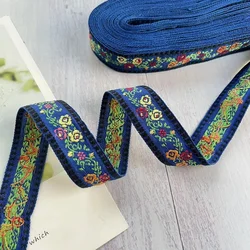 10 yards/lot 2.5cm Woven Jacquard Ribbon Blue Small Flower in blue Cotton For Clothing Accessories ls-9543