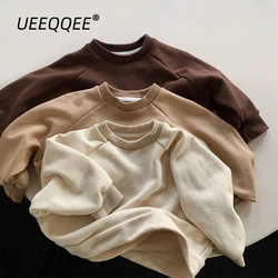 Spring Autumn Children Sweatshirts 1-8Y Boys Cotton Splice Solid Casual Pullover Korean Tops Toddler Wear Kids Clothing 2024 New