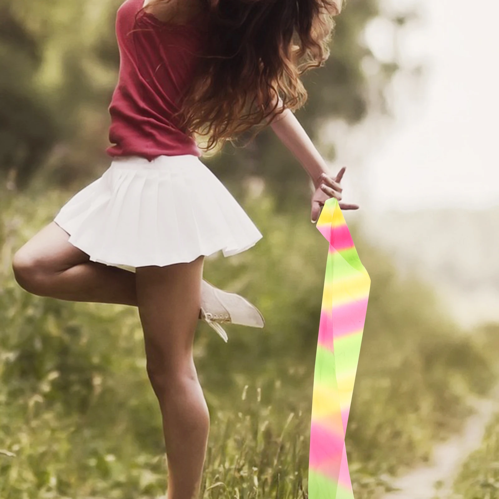 

Colorful Silk Ribbon Ball Tai Chi Fitness Gymnastics Exercise Streamer Ball 1 7M Long Ribbon Flexibility Training