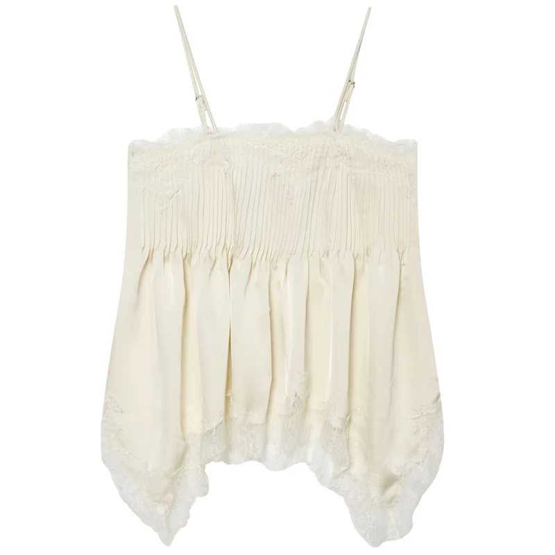 HXAO Women's Satin Slip Top Summer Sexy Cropped Ruffled Lace Backless Camisole Elegant Off White Sleeveless Top Chic Evening Top