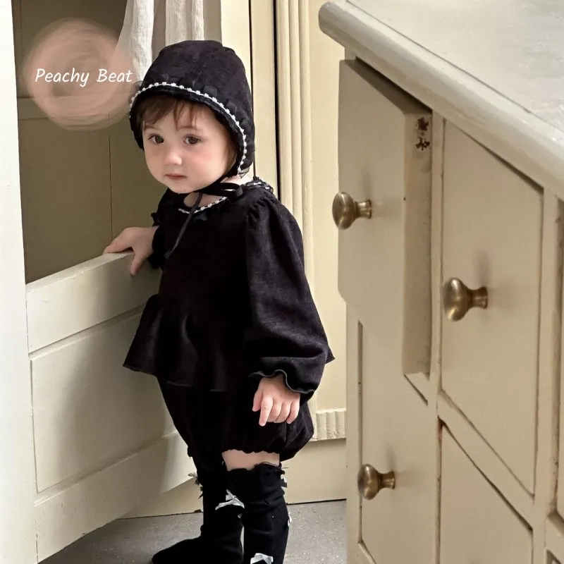 

Newborn Baby Girl Velvet Romper Long Sleeve With Hat Infant Toddler Child Jumpsuit Set Spring Autumn Casual Baby Clothes 0-2Y