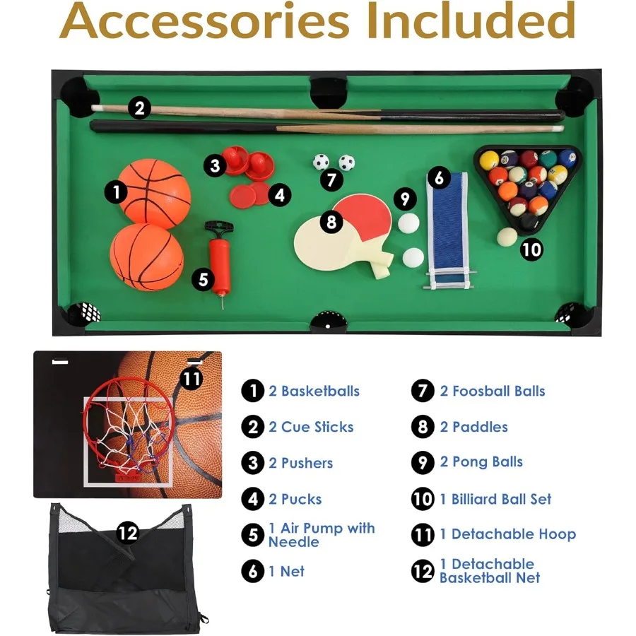 طاولة ألعاب متعددة 5 في 1 من Sunnydaze لطاولة ألعاب كومبو مع بلياردو بوش هوكي فووسبالل بينج بونج وكرة السلة - 45 بوصة