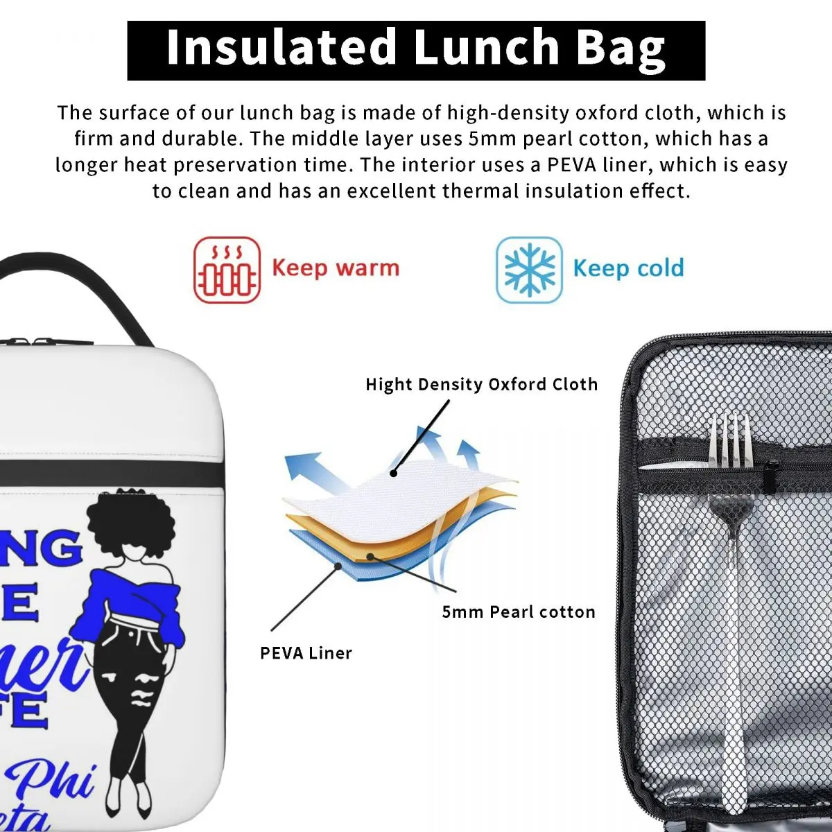 Zeta Phi Beta Sorority Logo Insulated Lunch Bag for Women Kids Portable Food Boxes Thermal Lunch Box Tote