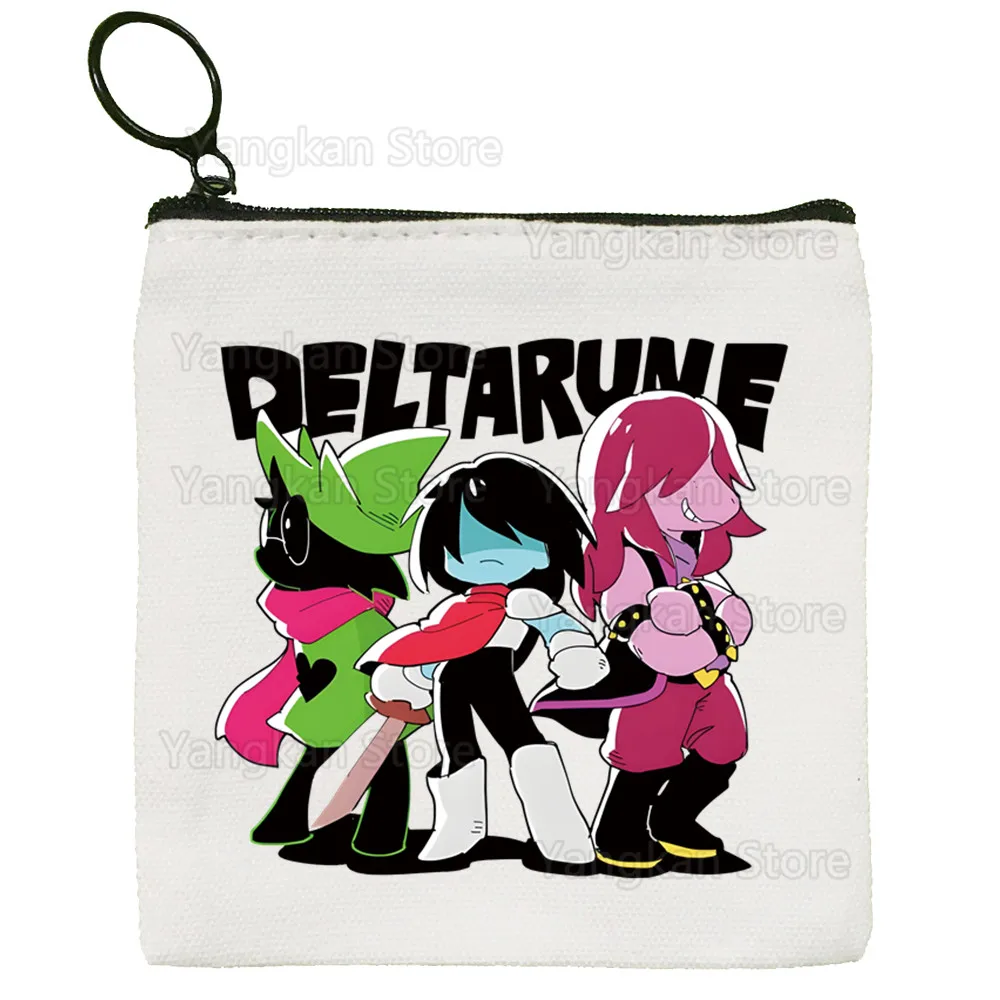 Deltarune Dompet Koin Kanvas Tas Kunci Persegi Kecil Kanvas Tas Kartu Penyimpanan Tas Koin Kartun