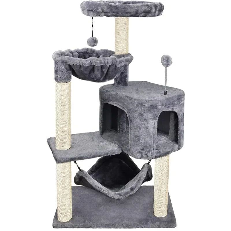 Newest Cat Tree with Cat Condo and Big Hammock，Grey cat tower