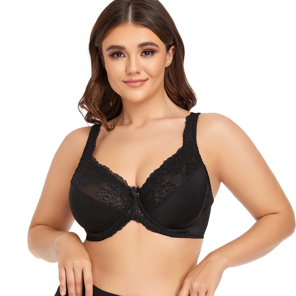 Minimizer Bra Plus Size Women Bra Full Coverage Thin Non-padded Underwire Lace Embroidery Big Cup C D E F G H I