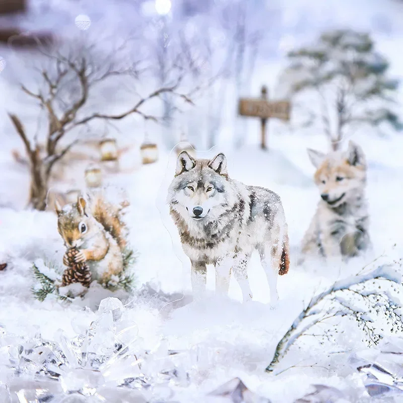 

25Sheets Animal Scenic Sticker Pack Ice Age Collection package Winter Forest Stationery Supplies Scrapbook Background 160*106mm