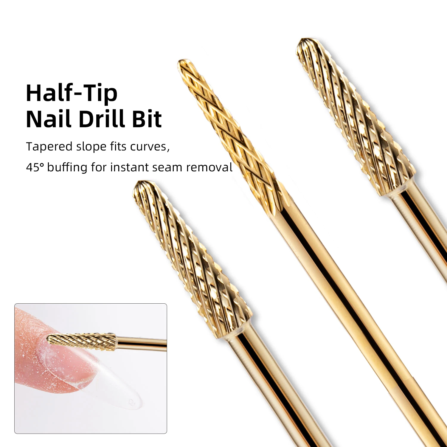 Brocas de carburo de tungsteno para uñas, para media punta de uñas, rebaba de uñas de tungsteno de alta precisión para manicura eléctrica, juego de 1/2 Uds. De grano F