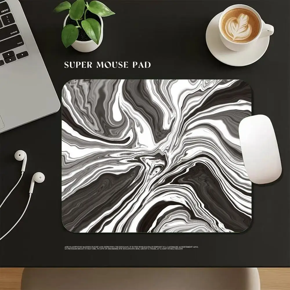 Black White Marble Liquid Texture Small Mouse Pad Non-Slip Rubber Base Portable Mousepad Laptop PC Office Desk Accessory 45x40cm