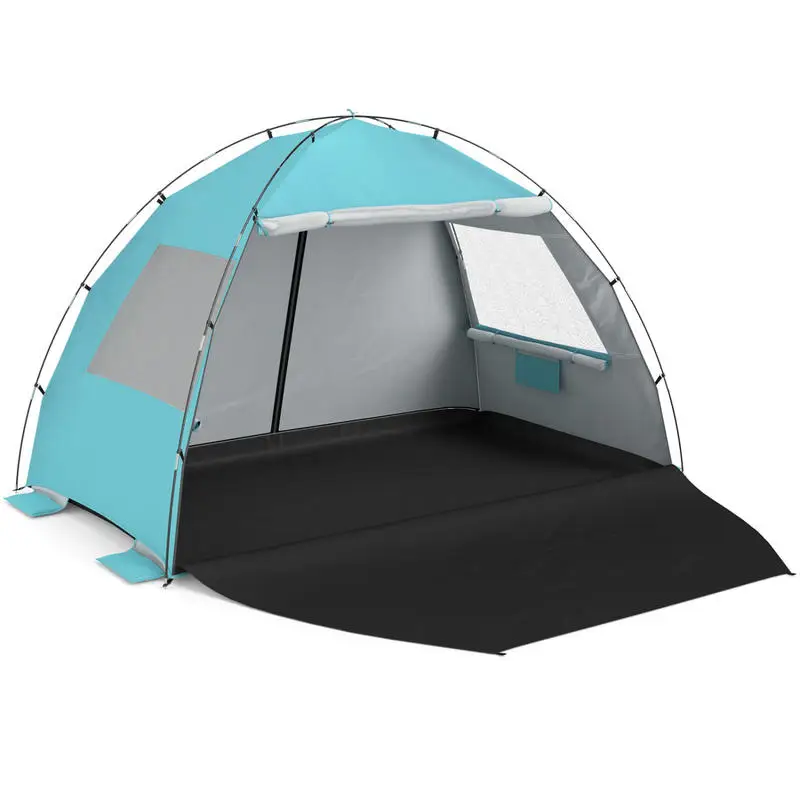 Beach Sun Shelter Tent with Extended Floor and Ventilation Windows, Easy Setup Outdoor Camping Garden Patio Shade Canopy, Blue