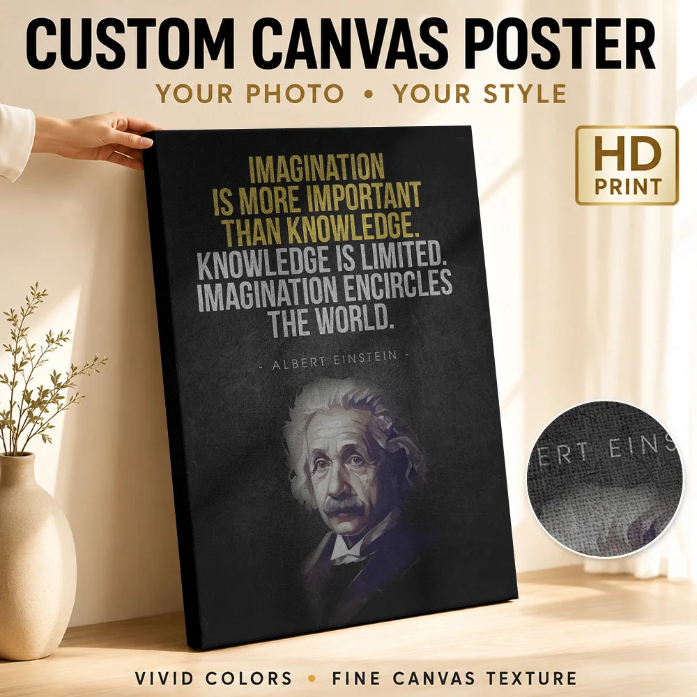 Albert Einstein: Imagination Is Key Framed Canvas Print Personalized Photo Expressive Typography Wall Art For Office Reception