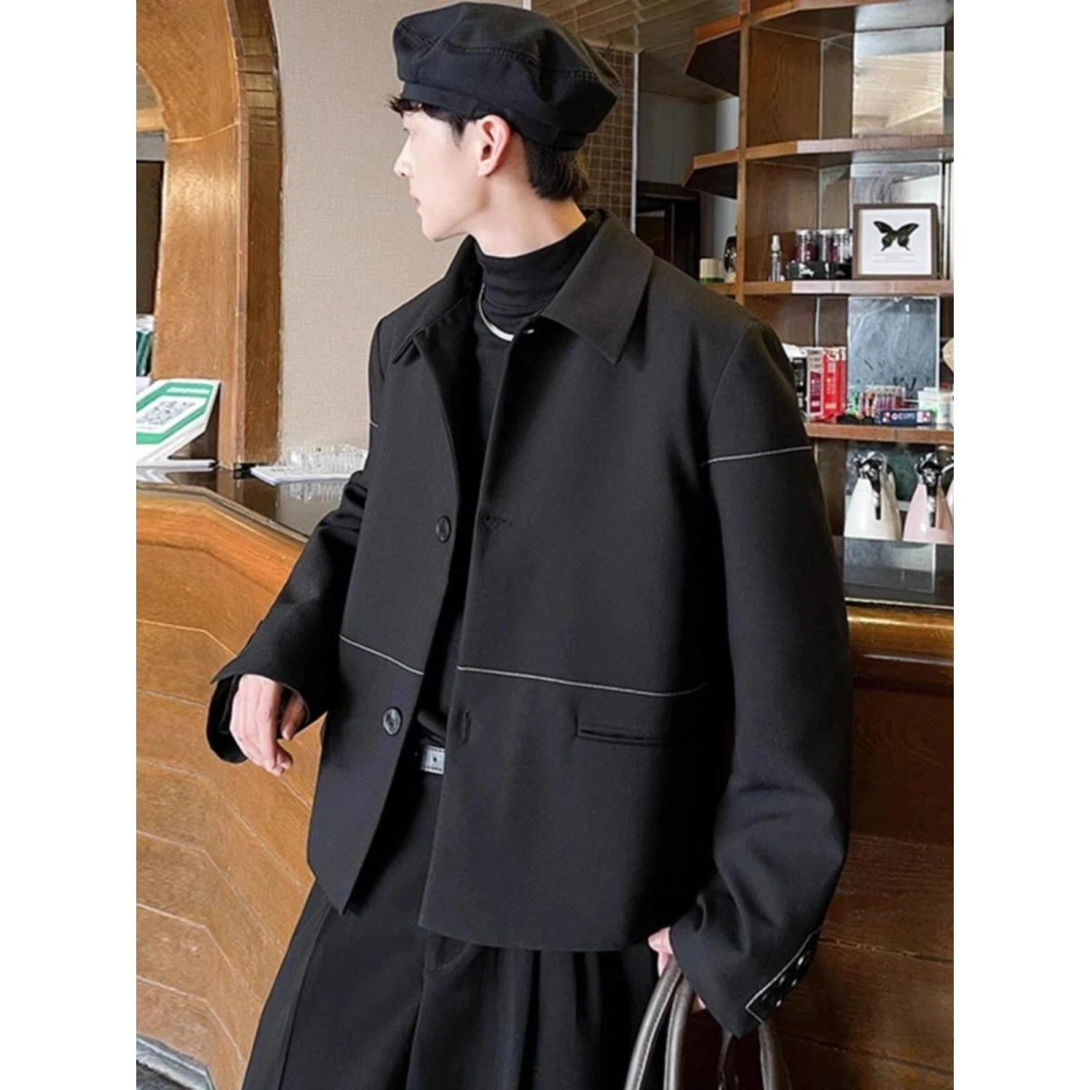 

Мужской пиджак Ele с подкладкой на плечах, повседневный, оверсайз, из полиэстера, модный, для городской жизни, всесезонный