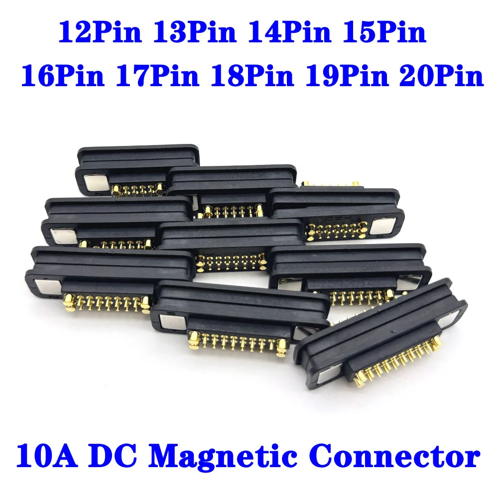 1Sets 12P 13P 14P 15P 16P 17P 18P 19P 20P Pogopin Male Female DC Magnetic Pogo Pin Connector Spring Loaded 10A DC Power Socket