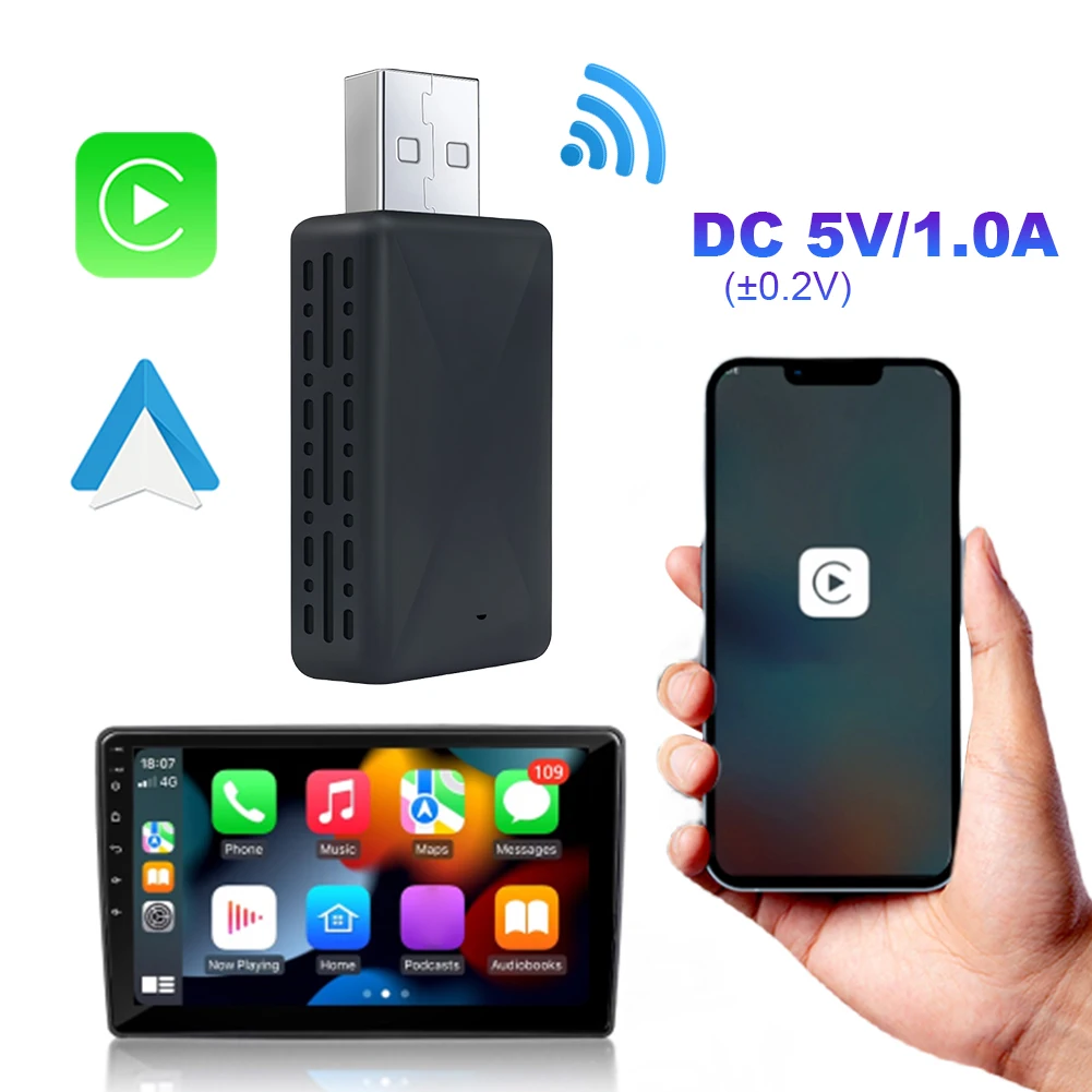 2 in 1 Wireless Car Mini AI Box USB Dongle WiFi BT Auto Connect Mini USB Dongle for Cars with Factory Wired CarPlay Android Auto