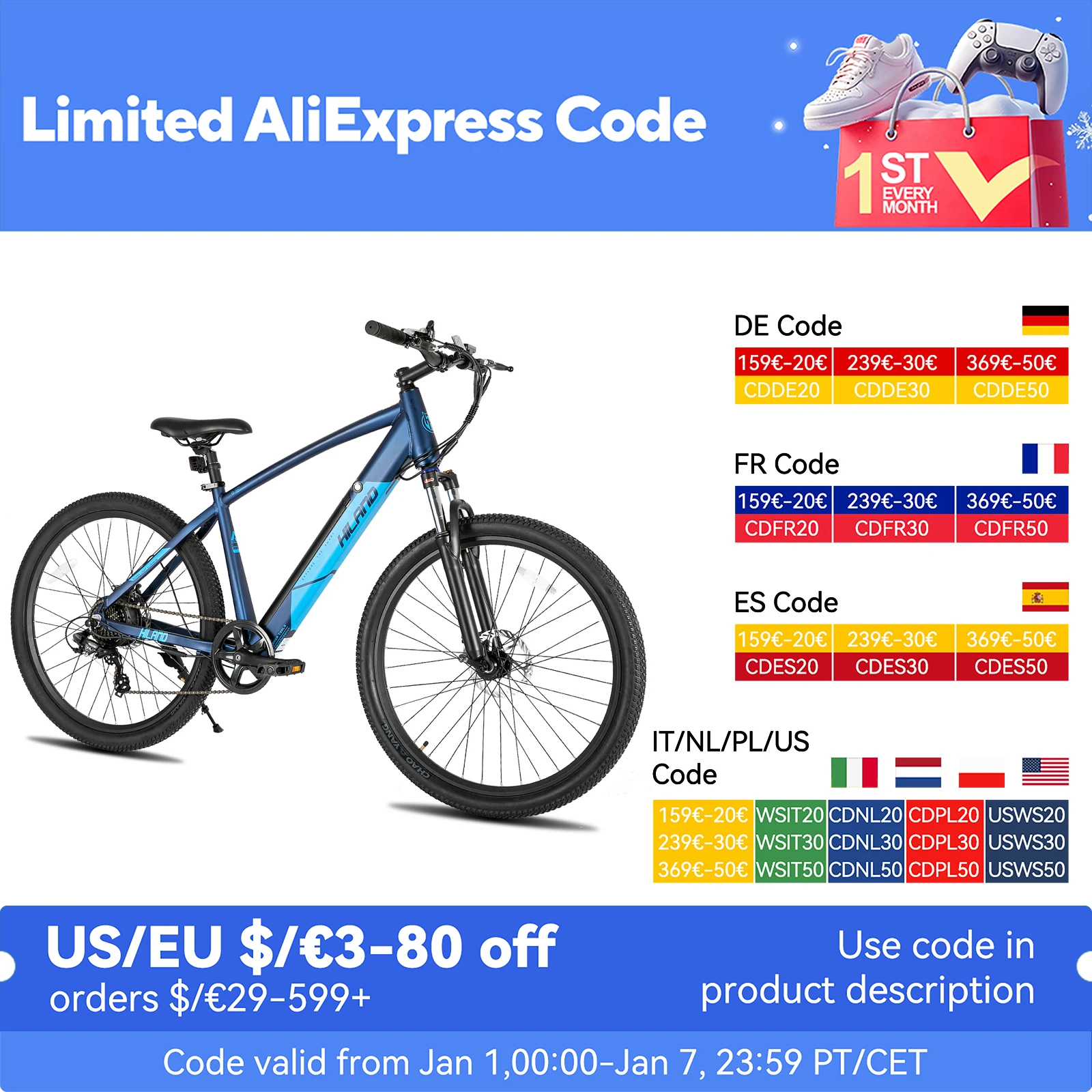 HILAND Electric Commuter/Mountain E-Bike Aluminum 27.5