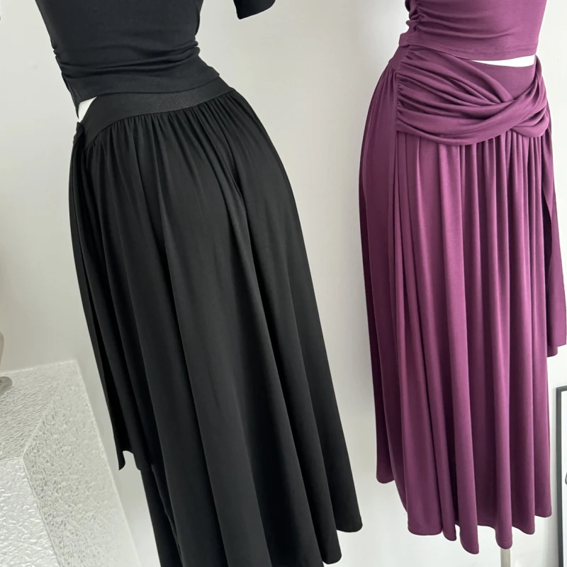 Qiukichonson bandagem design algodão maxi saia longa feminina 2025 francês vintage outono inverno cintura alta plissado saias plissadas