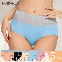 POKARLA 5pcs Women's Cotton Panties Soft Color Matching Underwear Ladies High Waisted Briefs for Girls/Mother  Sports Work Sleep