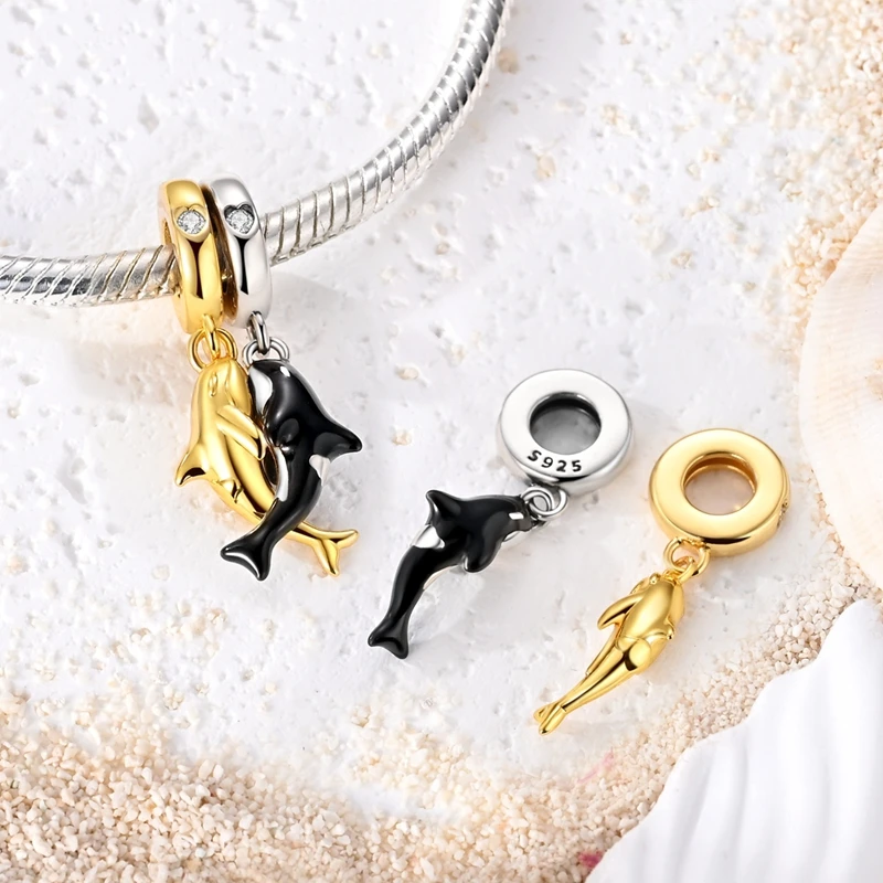 925er Silber Charm Anhänger Sommer Blauer Ozean Seestern Meeresschildkröte Wal Hai Charm Perlen passend für Armband Edle Modeschmuckherstellung – Detail 35