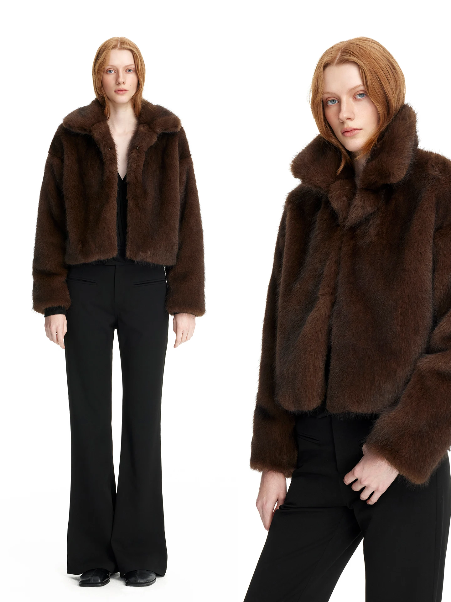 

Warm Coffee Brown Fur Coat Environmental Protection Young Women's Casual Sle Long Sve ort Length Loose Fit Winter Oute...