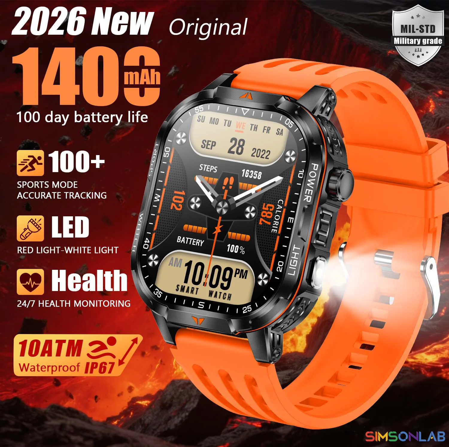 

2026 New Men Sport Smart Watch 2.01" HD Screen Bluetooth Call 1400mAh Fitness Tracker Heart Rate/Sleep Monitor for Android IOS