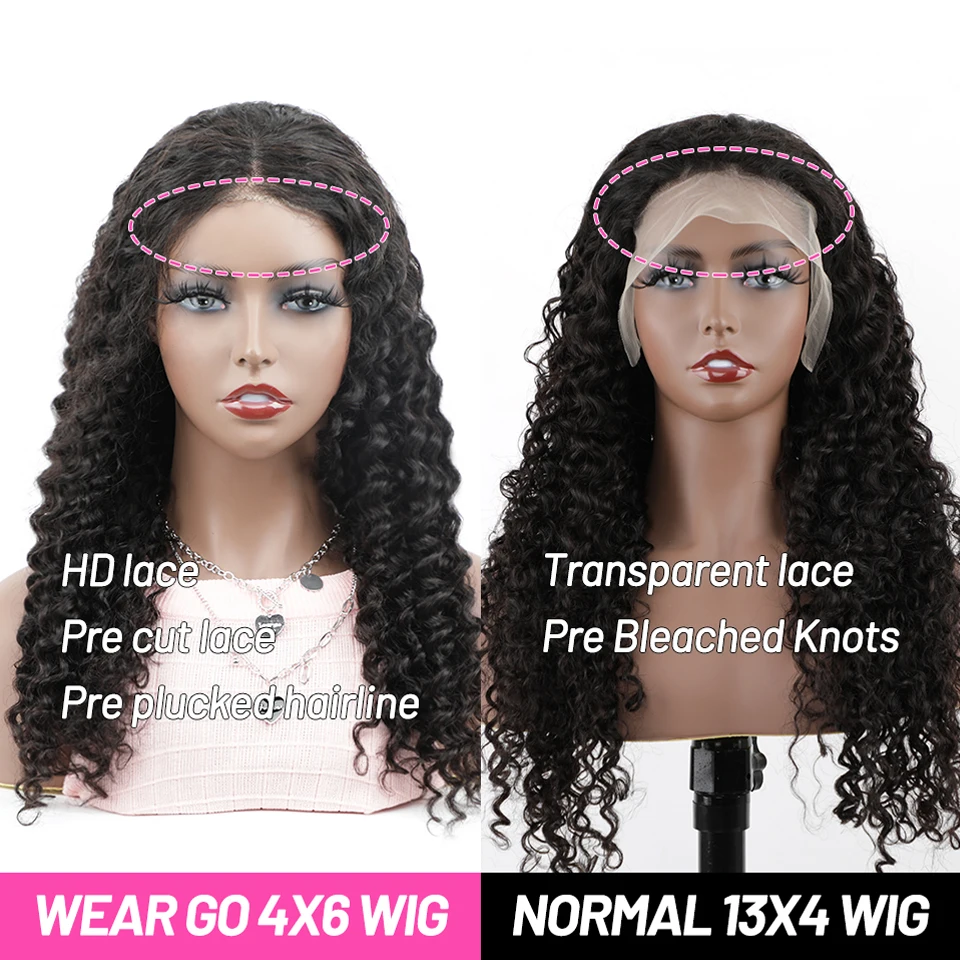 ISEE Wear Go Wig Бразильские глубокие волны Предварительно отбеленные узлы 13x4 Парики шнурка 6x4 HD Бесклеевые предварительно выщипанные человеческие парики Готовые к работе