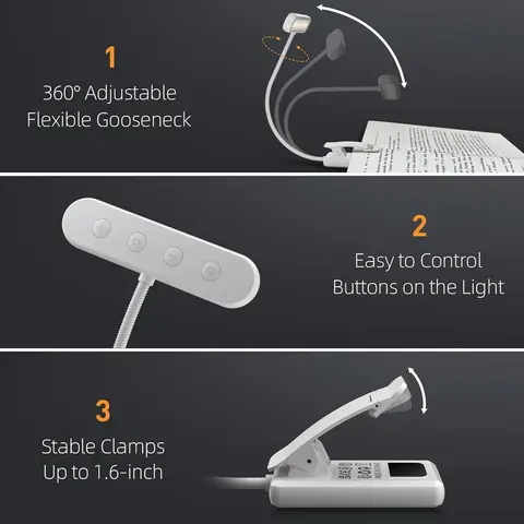Портативная USB-лампа KEBINCPLED для чтения, 3 режима — фото устройства