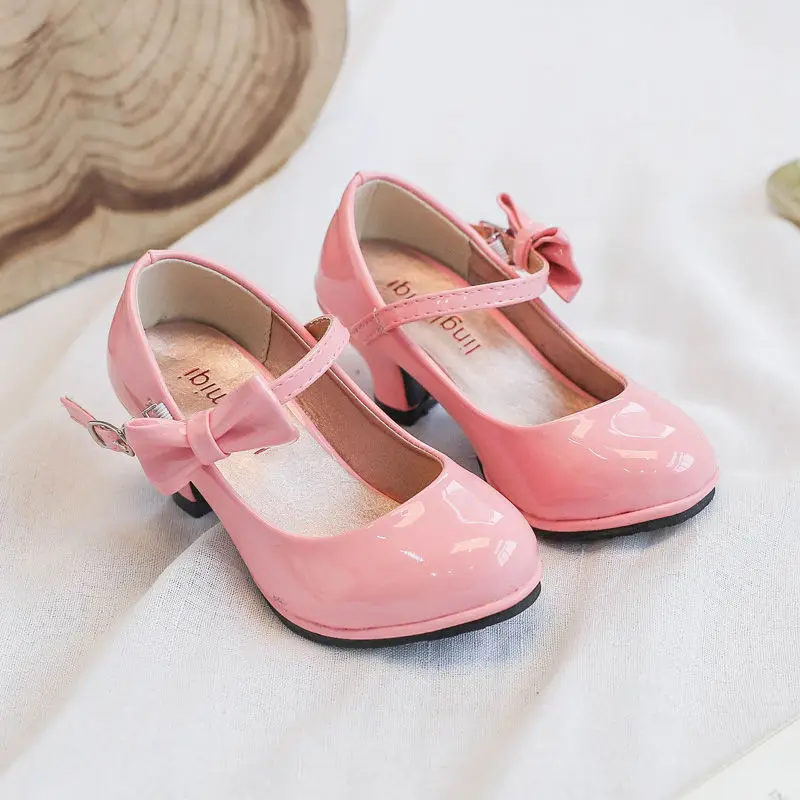 Children Leather Shoes 2022 New Party Dance Wedding Girls Princess High Heel Fashion Kids Student Performance Dress Show Sandals