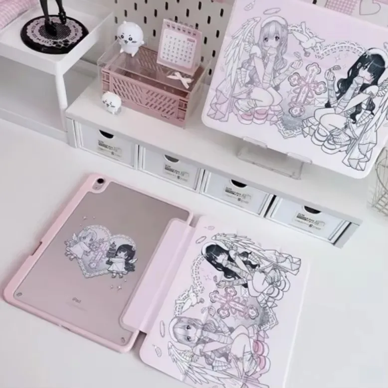 Anime Pink Angel Wing Girl Y2K Tablet Case For iPad Air 11 iPad 10th 11th A16 9th Cover for iPad Pro 11 10.9in 13 M4 M5 M3 M2