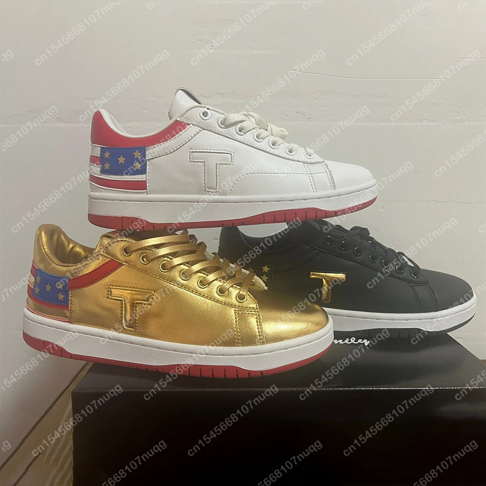 Trump Shoes Never Surrender 2024 MAGA Low Top Gold Sneaker Gym Shoes Men's Women's Fashion Casual Shoe with Shoebox