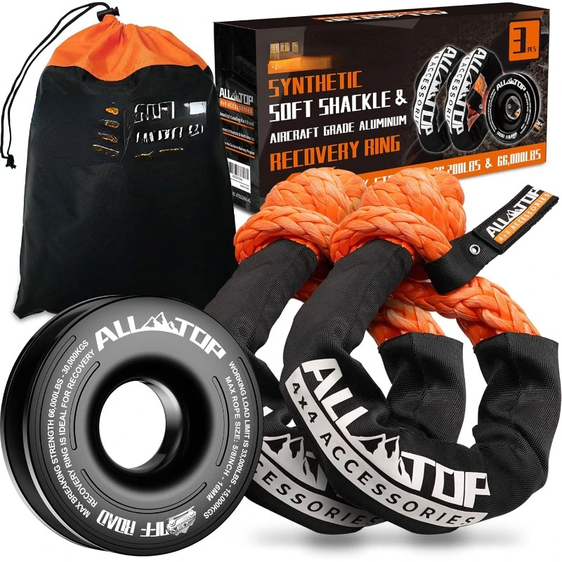 

Synthetick Soft Shackle & Recovery Ring Kit (2PCS 1/2in x 22in - 48300LBS Shackles + 1 Snatch Pulley Ring) for Winch Tackle