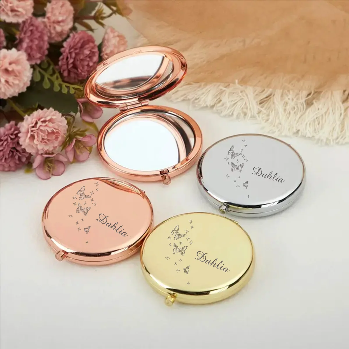 1pc Romantic Butterfly Custom Name Mirror With Name Makeup Mirror Folding Mirror Party Gift