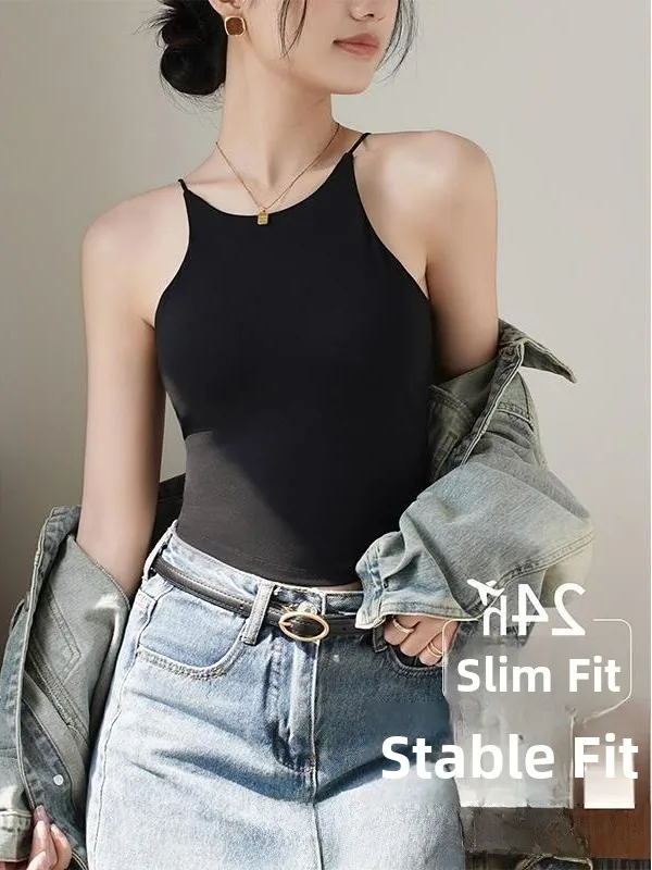 

2026 New Sports Yoga Bra with Built-in Chest Pad One-piece Strap Vest Tube Top Women's Slim Fit round Neck Short Sleeve Top