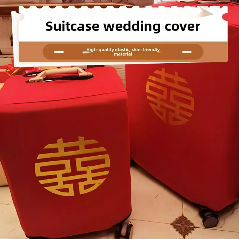結婚式のスーツケース用の赤い保護カバー、厚みのあるゴールドスタンピングブライダルトランクカバー、弾性パスワード保護トラベルバッグアクセサリー