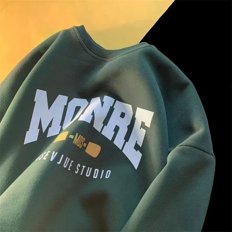 【M-8XL Sweatshirts】Men Oversized Sweatshirt Fashion Loose American Minimalist Alphabet Print Long Sleeve Couple Clothes